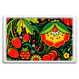 Магнит 45*70 с принтом Хохлома в Екатеринбурге, Пластик | Размер: 78*52 мм; Размер печати: 70*45 | арт | вектор | желтый | зеленый | золотой | клубника | клюква | красный | малина | народный рисунок | рисунок | хохлома | цветок | цветы | чёрный | ягода | ягоды