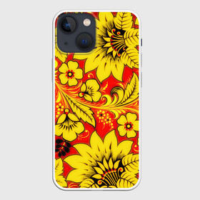 Чехол для iPhone 13 mini с принтом Хохлома в Екатеринбурге,  |  | арт | вектор | желтый | зеленый | золотой | красный | народный рисунок | рисунок | хохлома | цветок | цветы | чёрный | ягода | ягоды
