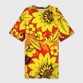 Платье-футболка 3D с принтом Хохлома в Екатеринбурге,  |  | арт | вектор | желтый | зеленый | золотой | красный | народный рисунок | рисунок | хохлома | цветок | цветы | чёрный | ягода | ягоды