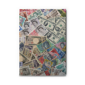 Обложка для автодокументов с принтом Деньги в Екатеринбурге, натуральная кожа |  размер 19,9*13 см; внутри 4 больших “конверта” для документов и один маленький отдел — туда идеально встанут права | Тематика изображения на принте: арт | банкноты | валюта | деньги | доллары | зеленый | иена | красный | серый | синий | фунт стерлингов | юани
