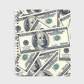 Тетрадь с принтом Доллары в Екатеринбурге, 100% бумага | 48 листов, плотность листов — 60 г/м2, плотность картонной обложки — 250 г/м2. Листы скреплены сбоку удобной пружинной спиралью. Уголки страниц и обложки скругленные. Цвет линий — светло-серый
 | Тематика изображения на принте: 100 долларов | арт | банкноты | валюта | деньги | доллары | зеленый | зелень | сто | сто долларов