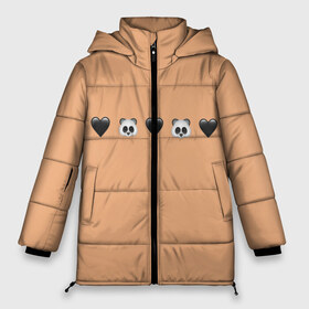 Женская зимняя куртка 3D с принтом смайлы пандочки и сердечки в Екатеринбурге, верх — 100% полиэстер; подкладка — 100% полиэстер; утеплитель — 100% полиэстер | длина ниже бедра, силуэт Оверсайз. Есть воротник-стойка, отстегивающийся капюшон и ветрозащитная планка. 

Боковые карманы с листочкой на кнопках и внутренний карман на молнии | Тематика изображения на принте: панда | пандочка | пандочки | панды | панды и черные сердечки | сердечки | сердца | смайлики | смайлы | черное сердце