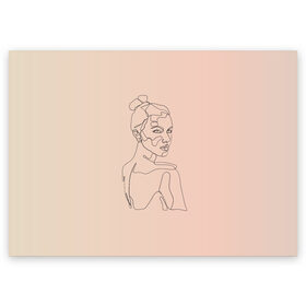 Поздравительная открытка с принтом Модная линия в Екатеринбурге, 100% бумага | плотность бумаги 280 г/м2, матовая, на обратной стороне линовка и место для марки
 | беж | девушка | линия | лицо | мода | портрет