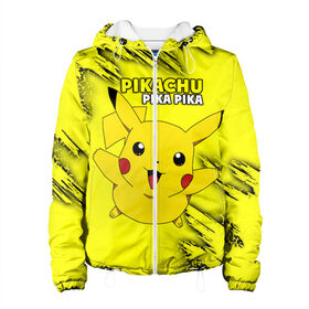 Женская куртка 3D с принтом Pikachu Pika Pika в Екатеринбурге, ткань верха — 100% полиэстер, подклад — флис | прямой крой, подол и капюшон оформлены резинкой с фиксаторами, два кармана без застежек по бокам, один большой потайной карман на груди. Карман на груди застегивается на липучку | pika | pikachu | аниме | детская | детям | игры | молния | мышка | мышь | пика | пикачу | покемон | покемоны