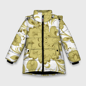 Зимняя куртка для девочек 3D с принтом Khokhloma 11-1 в Екатеринбурге, ткань верха — 100% полиэстер; подклад — 100% полиэстер, утеплитель — 100% полиэстер. | длина ниже бедра, удлиненная спинка, воротник стойка и отстегивающийся капюшон. Есть боковые карманы с листочкой на кнопках, утяжки по низу изделия и внутренний карман на молнии. 

Предусмотрены светоотражающий принт на спинке, радужный светоотражающий элемент на пуллере молнии и на резинке для утяжки. | орнамент | роспись | русский стиль | текстуры | узор