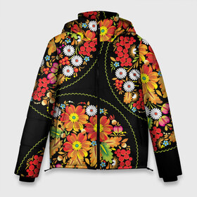Мужская зимняя куртка 3D с принтом Khokhloma 10-0 в Екатеринбурге, верх — 100% полиэстер; подкладка — 100% полиэстер; утеплитель — 100% полиэстер | длина ниже бедра, свободный силуэт Оверсайз. Есть воротник-стойка, отстегивающийся капюшон и ветрозащитная планка. 

Боковые карманы с листочкой на кнопках и внутренний карман на молнии. | Тематика изображения на принте: орнамент | роспись | русский стиль | текстуры | узор