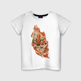 Детская футболка хлопок с принтом Тигр в Екатеринбурге, 100% хлопок | круглый вырез горловины, полуприлегающий силуэт, длина до линии бедер | fire | orange | red | tiger | огонь | рыжий
