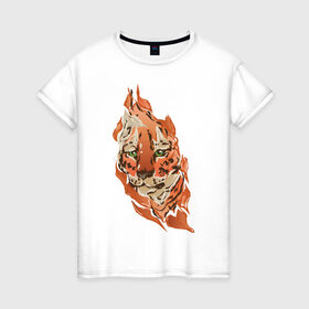 Женская футболка хлопок с принтом Тигр в Екатеринбурге, 100% хлопок | прямой крой, круглый вырез горловины, длина до линии бедер, слегка спущенное плечо | fire | orange | red | tiger | огонь | рыжий
