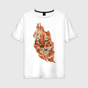 Женская футболка хлопок Oversize с принтом Тигр в Екатеринбурге, 100% хлопок | свободный крой, круглый ворот, спущенный рукав, длина до линии бедер
 | fire | orange | red | tiger | огонь | рыжий