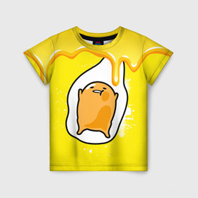 Детская футболка 3D с принтом Gudetama в Екатеринбурге, 100% гипоаллергенный полиэфир | прямой крой, круглый вырез горловины, длина до линии бедер, чуть спущенное плечо, ткань немного тянется | gudetama | анимешное яйцо | гудетама | желток | стекающее яйцо | яичница