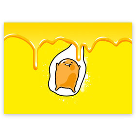 Поздравительная открытка с принтом Gudetama в Екатеринбурге, 100% бумага | плотность бумаги 280 г/м2, матовая, на обратной стороне линовка и место для марки
 | Тематика изображения на принте: gudetama | анимешное яйцо | гудетама | желток | стекающее яйцо | яичница