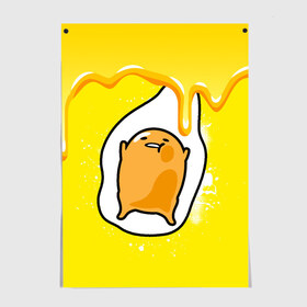 Постер с принтом Gudetama в Екатеринбурге, 100% бумага
 | бумага, плотность 150 мг. Матовая, но за счет высокого коэффициента гладкости имеет небольшой блеск и дает на свету блики, но в отличии от глянцевой бумаги не покрыта лаком | gudetama | анимешное яйцо | гудетама | желток | стекающее яйцо | яичница