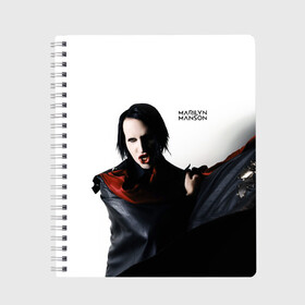 Тетрадь с принтом Marilyn Manson в Екатеринбурге, 100% бумага | 48 листов, плотность листов — 60 г/м2, плотность картонной обложки — 250 г/м2. Листы скреплены сбоку удобной пружинной спиралью. Уголки страниц и обложки скругленные. Цвет линий — светло-серый
 | art | logo | manson | marilyn | rock | usa | великий | лого | логотип | мэнсон | мэрилин | рок | ужасный