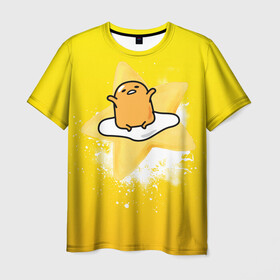 Мужская футболка 3D с принтом Gudetama в Екатеринбурге, 100% полиэфир | прямой крой, круглый вырез горловины, длина до линии бедер | gudetama | анимешное яйцо | гудетама | желток | стекающее яйцо | яичница