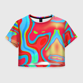 Женская футболка Crop-top 3D с принтом Цветное безумие в Екатеринбурге, 100% полиэстер | круглая горловина, длина футболки до линии талии, рукава с отворотами | абстракция | камуфляж | кляксы | краски | линии | неон | неоновая абстракция | неоновый принт | неоновый рисунок | пятна | разводы | разноцветное