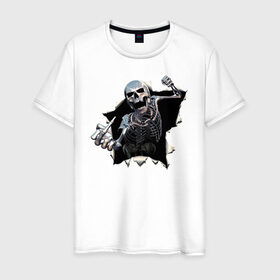 Мужская футболка хлопок с принтом Жест в Екатеринбурге, 100% хлопок | прямой крой, круглый вырез горловины, длина до линии бедер, слегка спущенное плечо. | bones | gesture | jaw | skeleton | skull | жест | кости | пасть | скелет | череп