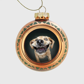 Стеклянный ёлочный шар с принтом Улыбающаяся Собака в Екатеринбурге, Стекло | Диаметр: 80 мм | dog | зубы | лапы | мем | пес | прикол | слюни | смешные животные | собака | собачка | улыбающаяся собака | улыбка | щенок | юмор | язык