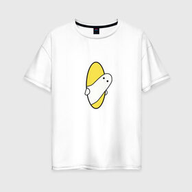 Женская футболка хлопок Oversize с принтом Portal 2 (парная) в Екатеринбурге, 100% хлопок | свободный крой, круглый ворот, спущенный рукав, длина до линии бедер
 | game | portal | арт | игра | на двоих | парная | портал | прикол | рисунок | телепортация | человечек