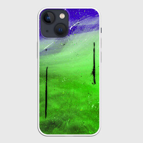 Чехол для iPhone 13 mini с принтом GreenFer в Екатеринбурге,  |  | abstraction | art | blue | green | paint | stains | абстракция | арт | зелёный | краска | разводы | синий