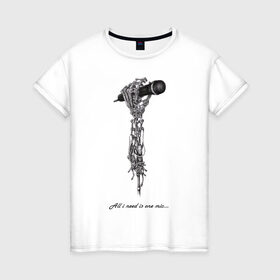 Женская футболка хлопок с принтом Микрофон в Екатеринбурге, 100% хлопок | прямой крой, круглый вырез горловины, длина до линии бедер, слегка спущенное плечо | андер | батл | микро | музыка | подземка | рэп | хип хоп