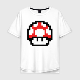 Мужская футболка хлопок Oversize с принтом Гриб Марио в Екатеринбурге, 100% хлопок | свободный крой, круглый ворот, “спинка” длиннее передней части | 8 bit | 8 бит | 8bit | 8бит | art | dendy | mario | mushroom | pixel | super | арт | гриб | денди | марио | пиксель | супер