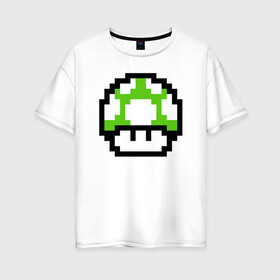 Женская футболка хлопок Oversize с принтом Гриб Марио в Екатеринбурге, 100% хлопок | свободный крой, круглый ворот, спущенный рукав, длина до линии бедер
 | 8 bit | 8 бит | 8bit | 8бит | art | dendy | mario | mushroom | pixel | super | арт | гриб | денди | марио | пиксель | супер
