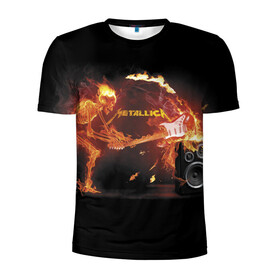 Мужская футболка 3D спортивная с принтом Metallica в Екатеринбурге, 100% полиэстер с улучшенными характеристиками | приталенный силуэт, круглая горловина, широкие плечи, сужается к линии бедра | fire | flame | guitar | metallica | music | rock | skeleton | skull | trashmetal | гитара | металлика | музыка | огонь | пламя | рок | скелет | череп