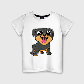 Детская футболка хлопок с принтом Ротвейлер в Екатеринбурге, 100% хлопок | круглый вырез горловины, полуприлегающий силуэт, длина до линии бедер | Тематика изображения на принте: dog | rotweiler | зубы | лапы | мем | пес | прикол | ротвейлер | смешные животные | собака | собака с языком | собачка | щенок | юмор | язык