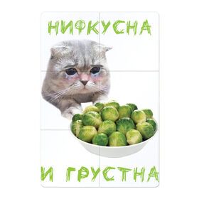 Магнитный плакат 2Х3 с принтом НИФКУСНА И ГРУСТНА в Екатеринбурге, Полимерный материал с магнитным слоем | 6 деталей размером 9*9 см | Тематика изображения на принте: брокколи | грустный кот | зож | капуста | кот | кот мем | котейка | котик | котэ | кошка | мем | мем с котом | мемы | надпись | невкусно | невкусно и грустно мем | нифкусна и грустна