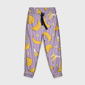 Детские брюки 3D с принтом Бананчики в Екатеринбурге, 100% полиэстер | манжеты по низу, эластичный пояс регулируется шнурком, по бокам два кармана без застежек, внутренняя часть кармана из мелкой сетки | banana | pattern | pattern banana | банан | банана | банановый паттерн | бананчик | бананчики | бананы | еда | паттерн | полоса | полосы | фрукт | фрукты