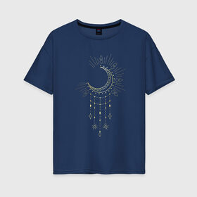 Женская футболка хлопок Oversize с принтом Лунный свет в Екатеринбурге, 100% хлопок | свободный крой, круглый ворот, спущенный рукав, длина до линии бедер
 | moon | бохо | волшебный | золотая луна | небо | нежность | стильно