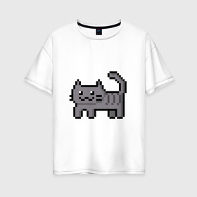 Женская футболка хлопок Oversize с принтом Пиксельный кот в Екатеринбурге, 100% хлопок | свободный крой, круглый ворот, спущенный рукав, длина до линии бедер
 | cats | pixelart | коты | пиксельарт