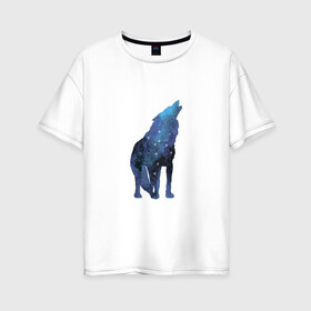 Женская футболка хлопок Oversize с принтом Созвездие волка в Екатеринбурге, 100% хлопок | свободный крой, круглый ворот, спущенный рукав, длина до линии бедер
 | signs | zodiac | акварель | акварельный | арт | волк | день рождения | животные | звезды | знаки зодиака | картинка | космос | небо | рисунок | созвездие