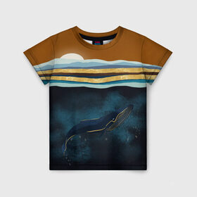 Детская футболка 3D с принтом Кит в Екатеринбурге, 100% гипоаллергенный полиэфир | прямой крой, круглый вырез горловины, длина до линии бедер, чуть спущенное плечо, ткань немного тянется | Тематика изображения на принте: земля | кашалот | луна | медузы | море | морские | океан