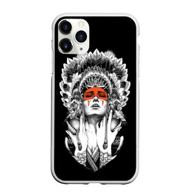 Чехол для iPhone 11 Pro Max матовый с принтом Женщина индеец в Екатеринбурге, Силикон |  | девушка индеец | индеец | перья на голове | перья. | татуировки