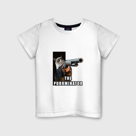 Детская футболка хлопок с принтом Муррминатор в Екатеринбурге, 100% хлопок | круглый вырез горловины, полуприлегающий силуэт, длина до линии бедер | cat | mem | кот | кот с оружием | котик | мем | прикол | смешной кот | терминатор | фильм | юмор