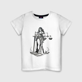 Детская футболка хлопок с принтом Фемида светлая в Екатеринбурге, 100% хлопок | круглый вырез горловины, полуприлегающий силуэт, длина до линии бедер | богиня | весы | меч | правосудие | фемида