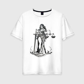 Женская футболка хлопок Oversize с принтом Фемида светлая в Екатеринбурге, 100% хлопок | свободный крой, круглый ворот, спущенный рукав, длина до линии бедер
 | богиня | весы | меч | правосудие | фемида