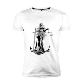 Мужская футболка хлопок Slim с принтом Фемида темная в Екатеринбурге, 92% хлопок, 8% лайкра | приталенный силуэт, круглый вырез ворота, длина до линии бедра, короткий рукав | богиня | весы | меч | правосудие | фемида