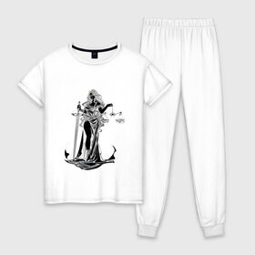 Женская пижама хлопок с принтом Фемида темная в Екатеринбурге, 100% хлопок | брюки и футболка прямого кроя, без карманов, на брюках мягкая резинка на поясе и по низу штанин | богиня | весы | меч | правосудие | фемида