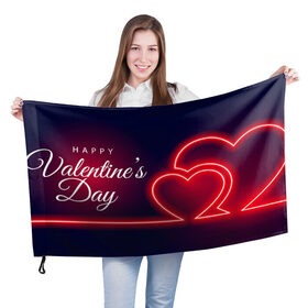 Флаг 3D с принтом Happy Valentines Day в Екатеринбурге, 100% полиэстер | плотность ткани — 95 г/м2, размер — 67 х 109 см. Принт наносится с одной стороны | 