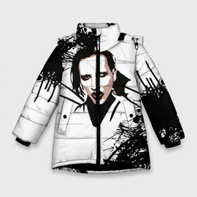 Зимняя куртка для девочек 3D с принтом Marilyn Manson в Екатеринбурге, ткань верха — 100% полиэстер; подклад — 100% полиэстер, утеплитель — 100% полиэстер. | длина ниже бедра, удлиненная спинка, воротник стойка и отстегивающийся капюшон. Есть боковые карманы с листочкой на кнопках, утяжки по низу изделия и внутренний карман на молнии. 

Предусмотрены светоотражающий принт на спинке, радужный светоотражающий элемент на пуллере молнии и на резинке для утяжки. | marilyn manson | nothing records | известность | музыка | рок группа