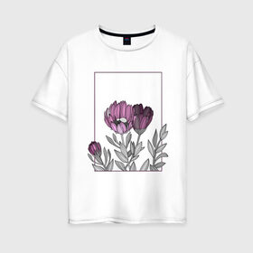 Женская футболка хлопок Oversize с принтом Цветы с тонкими линиями в Екатеринбурге, 100% хлопок | свободный крой, круглый ворот, спущенный рукав, длина до линии бедер
 | графика | линии | рамка | растение | ртуть | цветы