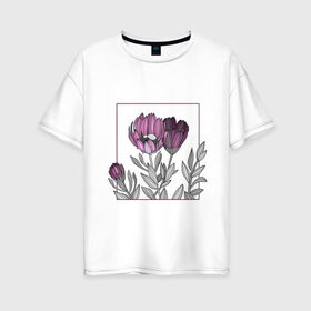 Женская футболка хлопок Oversize с принтом Цветы в рамке в Екатеринбурге, 100% хлопок | свободный крой, круглый ворот, спущенный рукав, длина до линии бедер
 | графика | линии | рамка | растение | ртуть | цветы