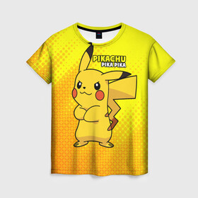 Женская футболка 3D с принтом Pikachu Pika Pika в Екатеринбурге, 100% полиэфир ( синтетическое хлопкоподобное полотно) | прямой крой, круглый вырез горловины, длина до линии бедер | pika | pikachu | аниме | детская | детям | игры | молния | мышка | мышь | пика | пикачу | покемон | покемоны