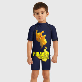 Детский купальный костюм 3D с принтом Pikachu Pika Pika в Екатеринбурге, Полиэстер 85%, Спандекс 15% | застежка на молнии на спине | pika | pikachu | аниме | детская | детям | игры | молния | мышка | мышь | пика | пикачу | покемон | покемоны