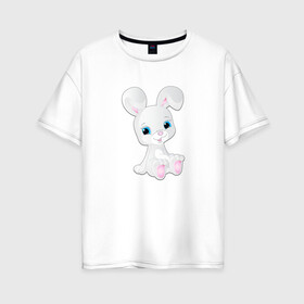 Женская футболка хлопок Oversize с принтом Зая в Екатеринбурге, 100% хлопок | свободный крой, круглый ворот, спущенный рукав, длина до линии бедер
 | детский рисунок | животное | зайчонок | зая | заяц | кролик | мультфильм | сердце