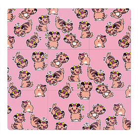 Магнитный плакат 3Х3 с принтом Милые тигрята в Екатеринбурге, Полимерный материал с магнитным слоем | 9 деталей размером 9*9 см | pokemon | pokemon go | арт | покемон | покемоны | рисунок | розовый | тигр | тигрёнок | тигрята