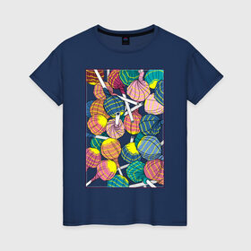 Женская футболка хлопок с принтом Чупа чупсы в Екатеринбурге, 100% хлопок | прямой крой, круглый вырез горловины, длина до линии бедер, слегка спущенное плечо | конфеты | сладкое | сладости | чупа чупс | яркие цвета