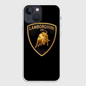 Чехол для iPhone 13 mini с принтом Lamborghini в Екатеринбурге,  |  | bull | gold lamborghini sign | lamborghini | lamborghini lettering | lamborghini print | lamborghini sign | бык | знак ламборджини | золотой знак ламборджини | ламборджини | надпись ламборджини | принт ламборджини